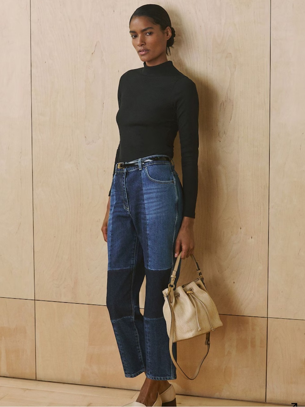 Reiss Straight-Leg Patchwork Jeans in Mid Blue Size 26 NWT